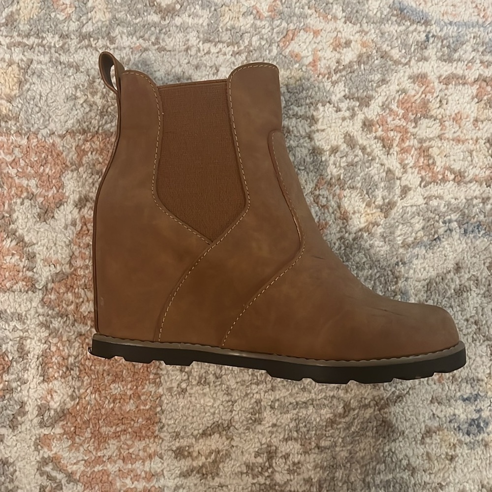 Universal Thread Tan Wedge Ankle Booties - Picture 2 of 6